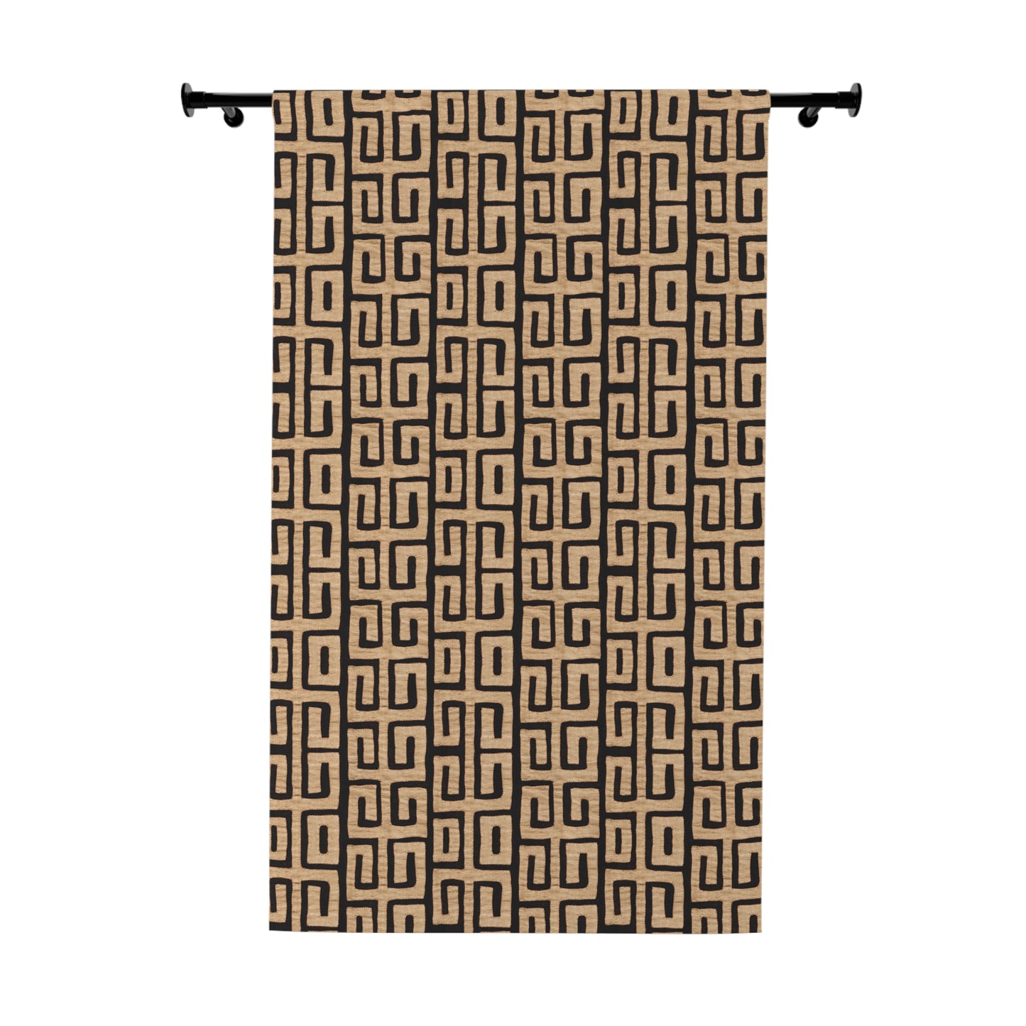Afro Boho Curtains with Blackout in Traditional Kuba Cloth Design - Tan