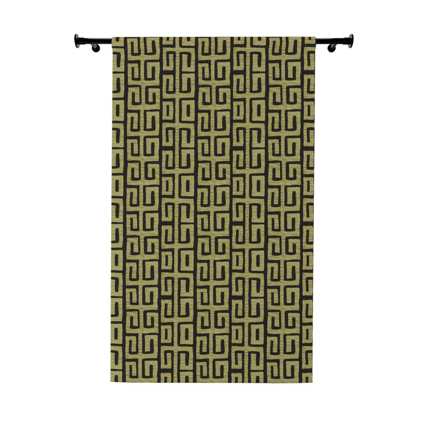 Afro Boho Curtains with Blackout in Traditional Kuba Cloth Design - Chartreuse Green