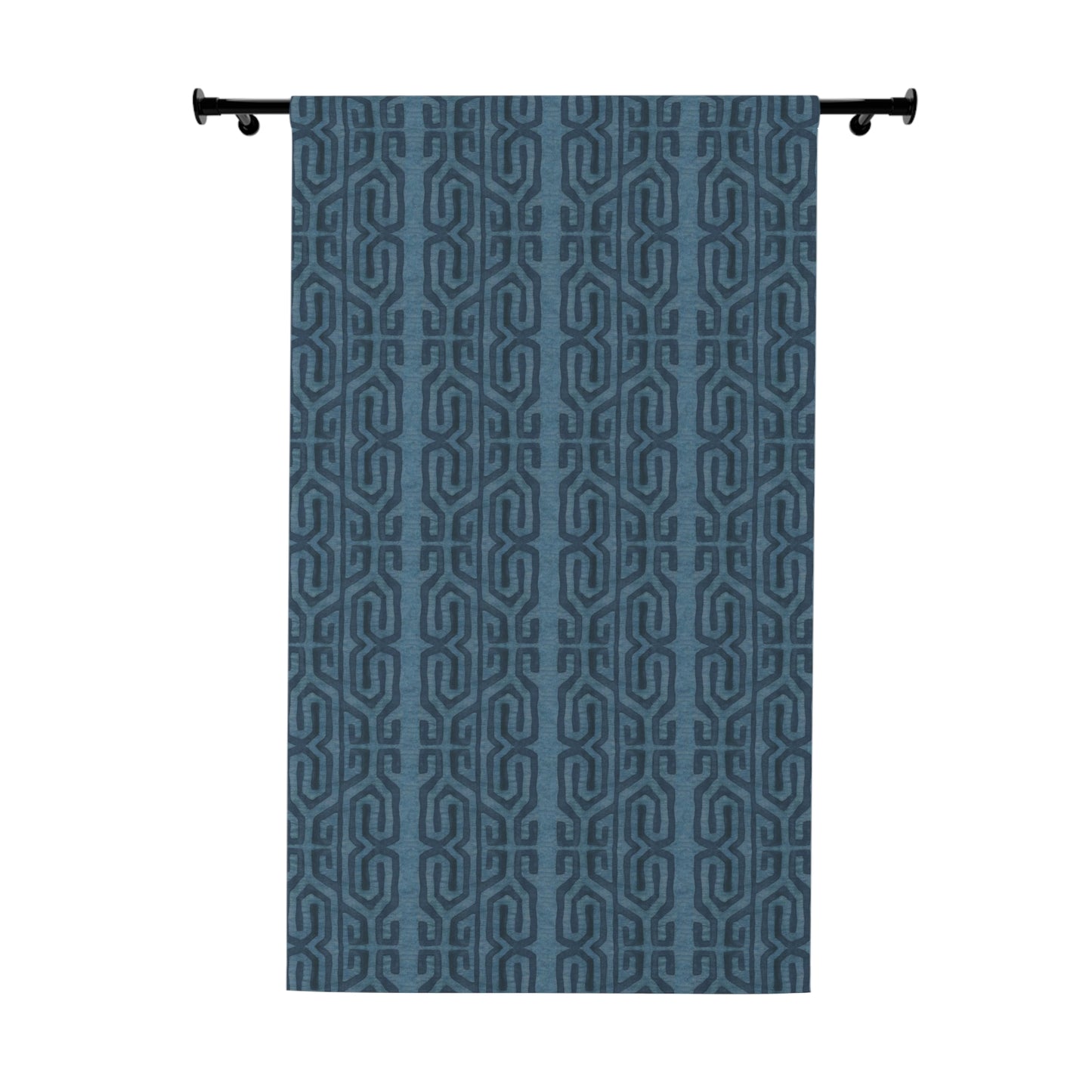 Modern Boho Blackout Curtains in Tribal Kuba Cloth - Blue