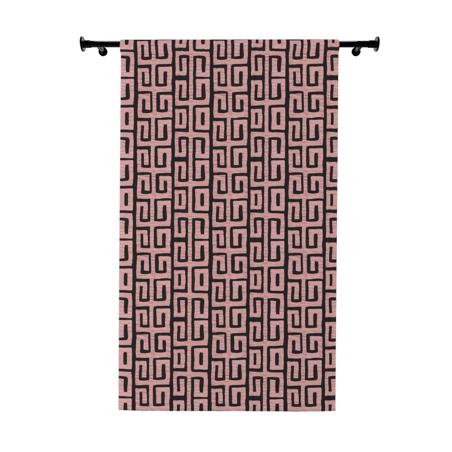 Afro Boho Curtains with Blackout in Traditional Kuba Cloth Design - Pink
