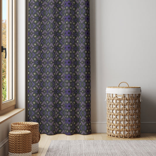 Modern Boho Afrocentric Decor Window Curtains - Purple