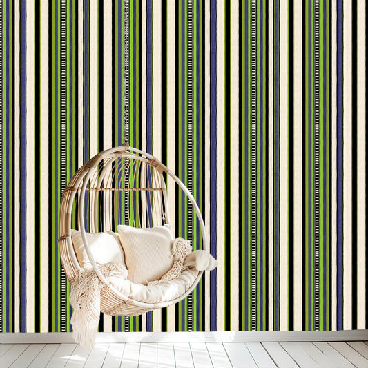 Hausa Stripes Wallpaper - Green (#W108G)