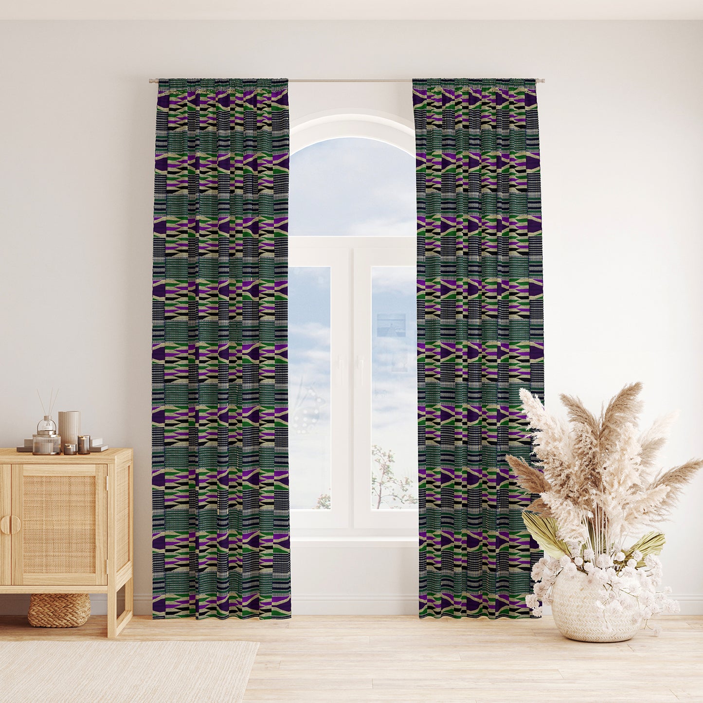 Boho Curtains in African Kente Cloth Inspired - Purple