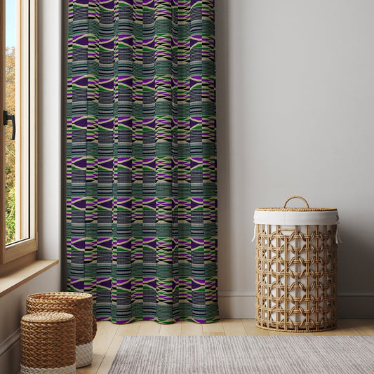 Boho Curtains in African Kente Cloth Inspired - Purple