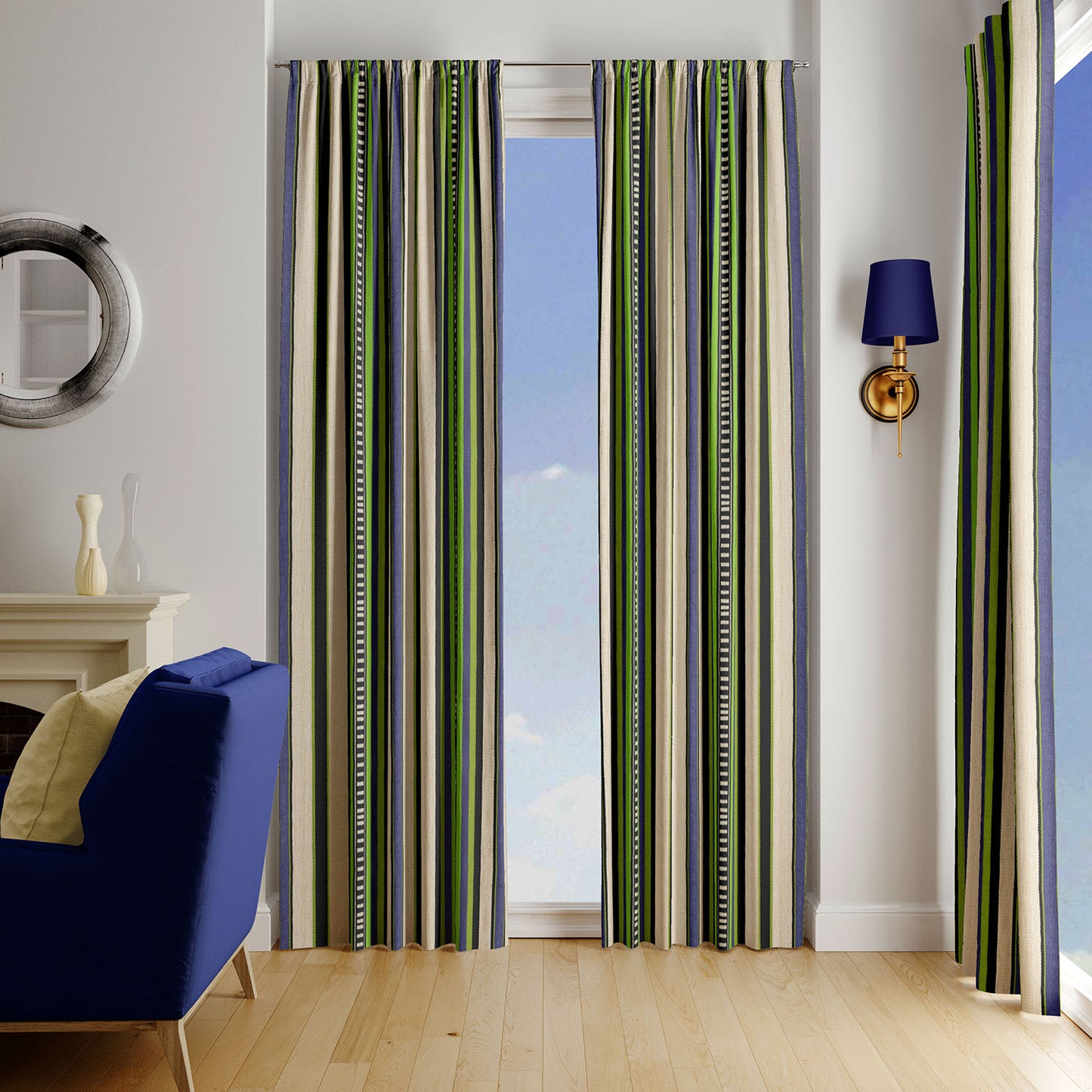 Modern Bohemian Curtains with Blackout in Colorful Ethnic Stripes - Green