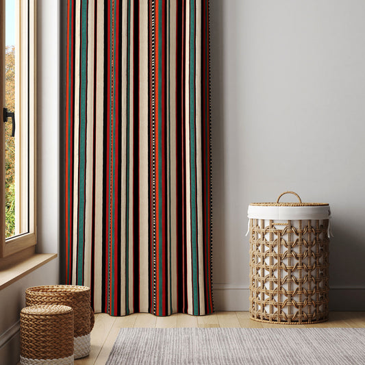 Modern Bohemian Curtains with Blackout in Colorful Ethnic Stripes - Red