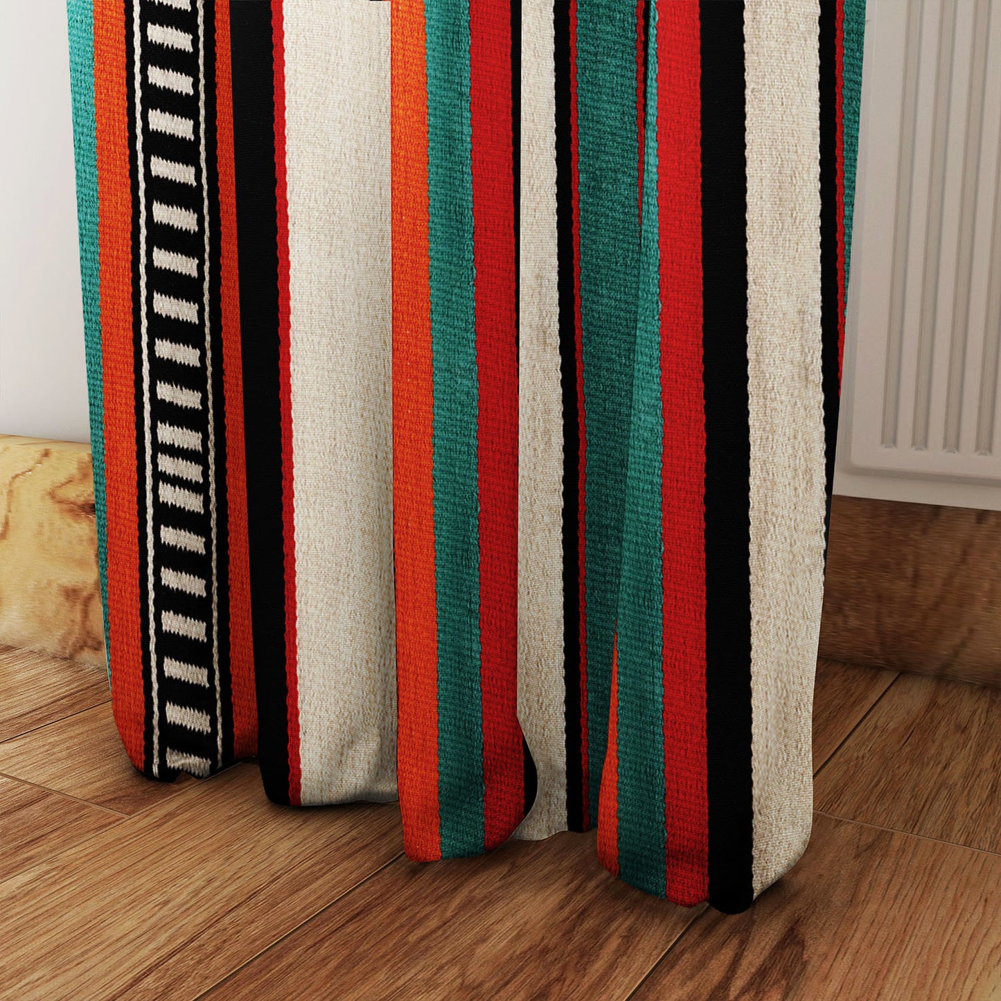 Modern Bohemian Curtains with Blackout in Colorful Ethnic Stripes - Red