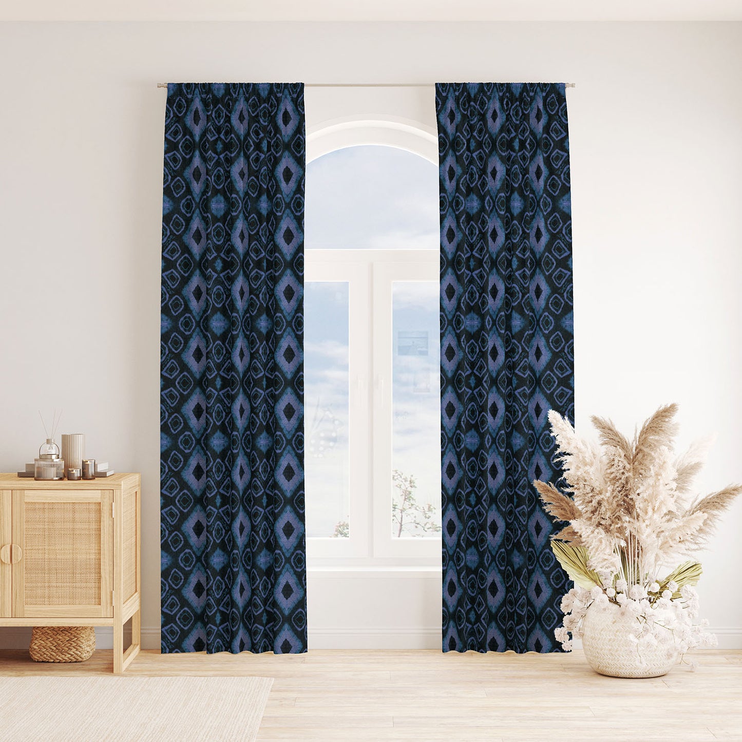 Modern Boho Tie Dye Window Curtains - Indigo