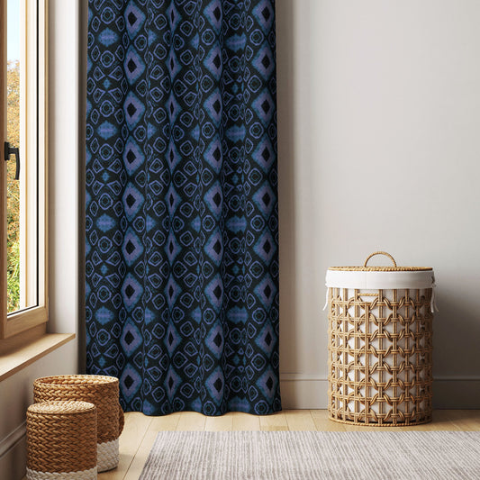 Modern Boho Tie Dye Window Curtains - Indigo