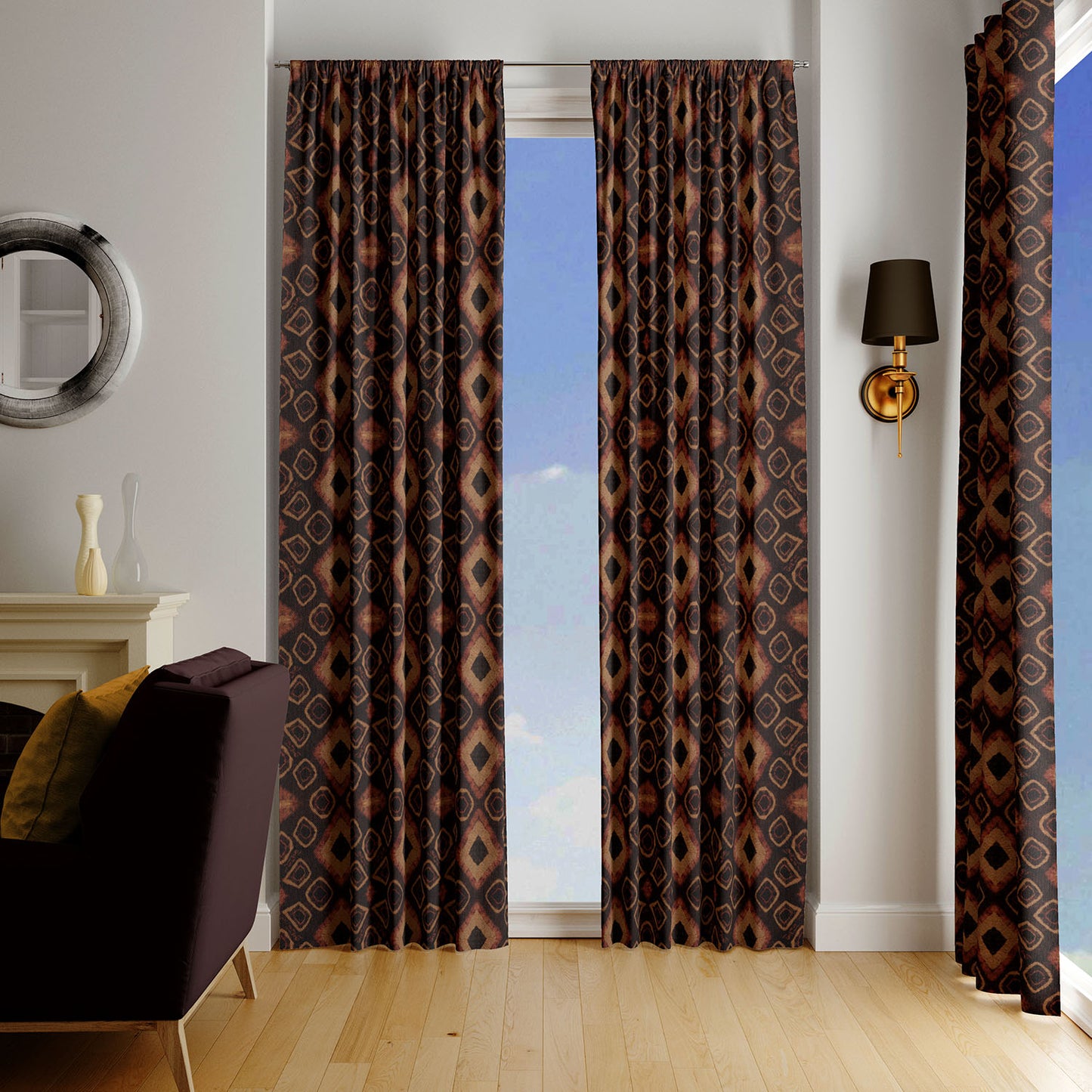 Modern Boho Tie Dye Window Curtains - Earthtones