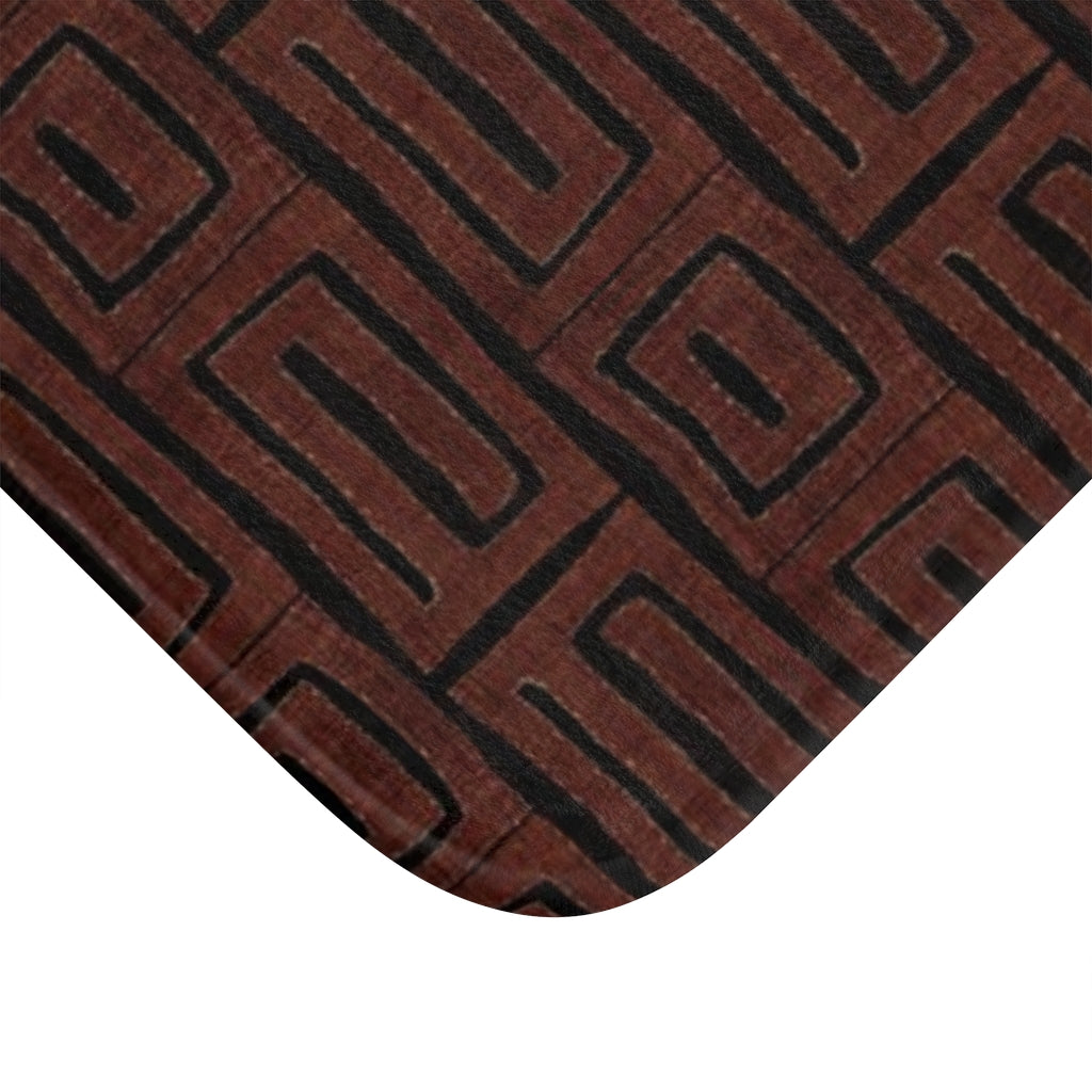African Brown Stripe Kuba Cloth Print Bath Mat