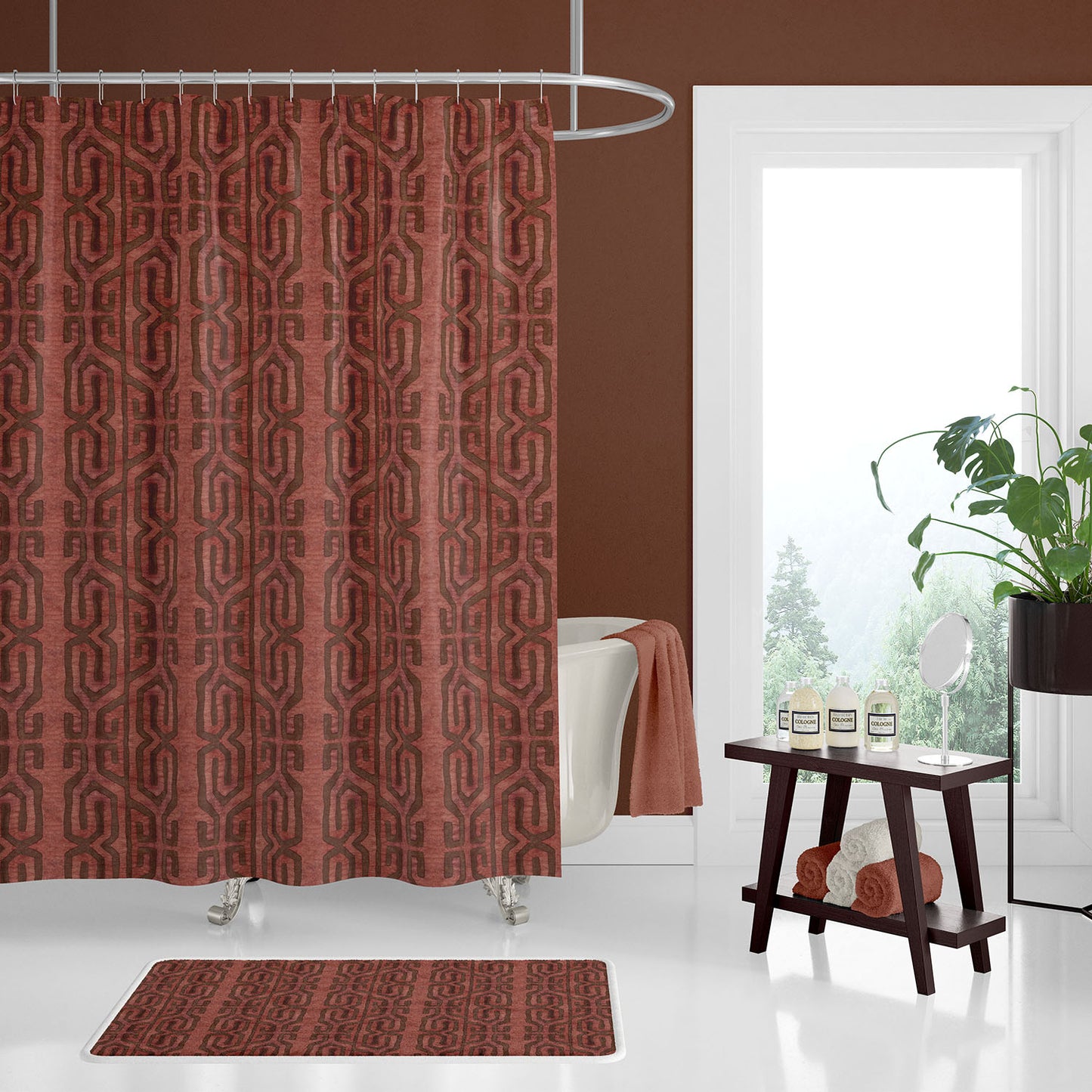 Clay Brick Kuba Raffia Cloth Print Shower Curtain