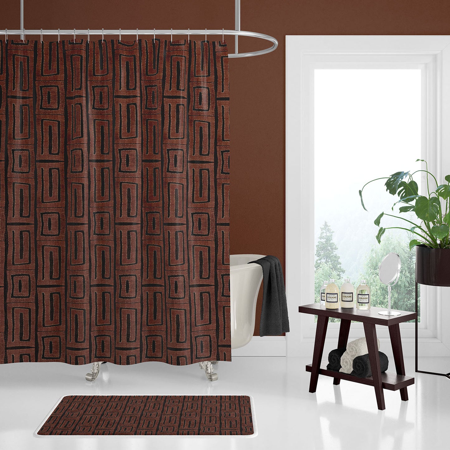 African Brown Stripe Kuba Cloth Shower Curtain