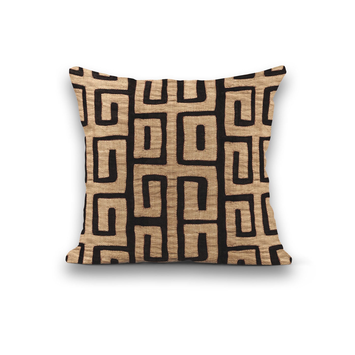 AnitaveeTextile African Kuba Cloth Pillows in Natural Tan and Black - 3 Sizes