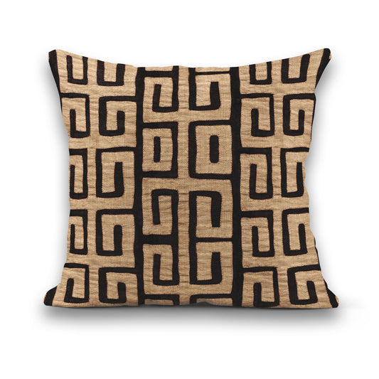 AnitaveeTextile African Kuba Cloth Pillows in Natural Tan and Black - 3 Sizes