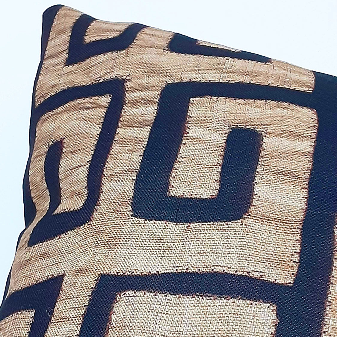 AnitaveeTextile African Kuba Cloth Pillows in Natural Tan and Black - 3 Sizes