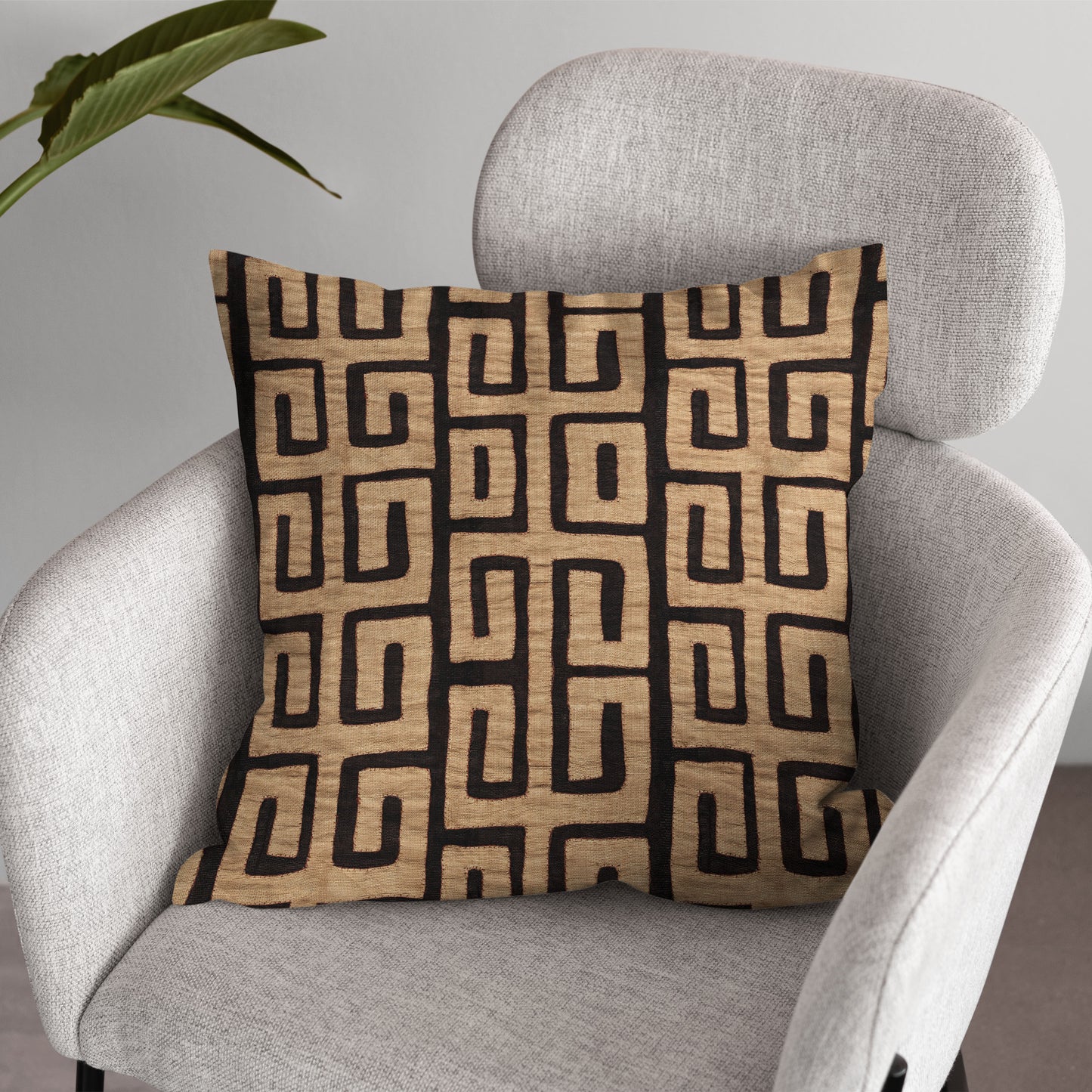 AnitaveeTextile African Kuba Cloth Pillows in Natural Tan and Black - 3 Sizes