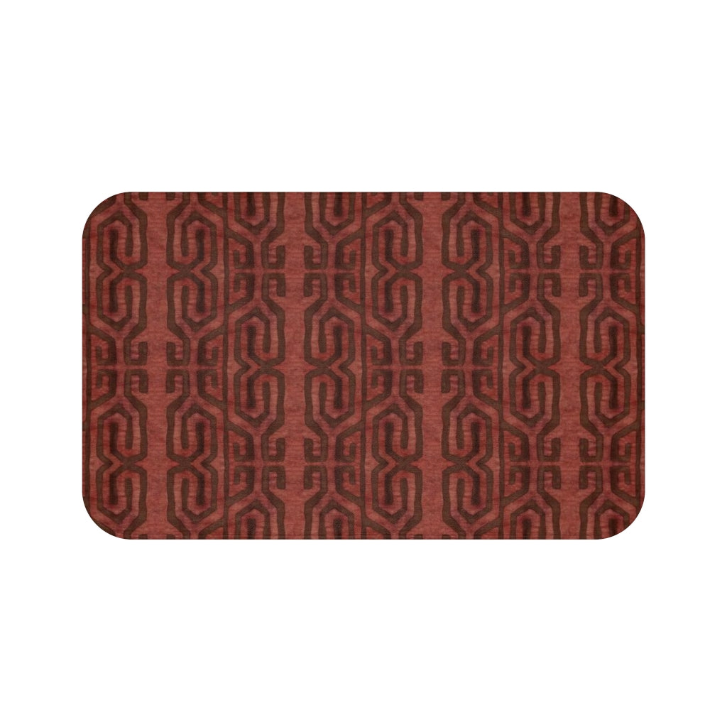 Clay Brick Kuba Raffia Cloth Print Bath Mat