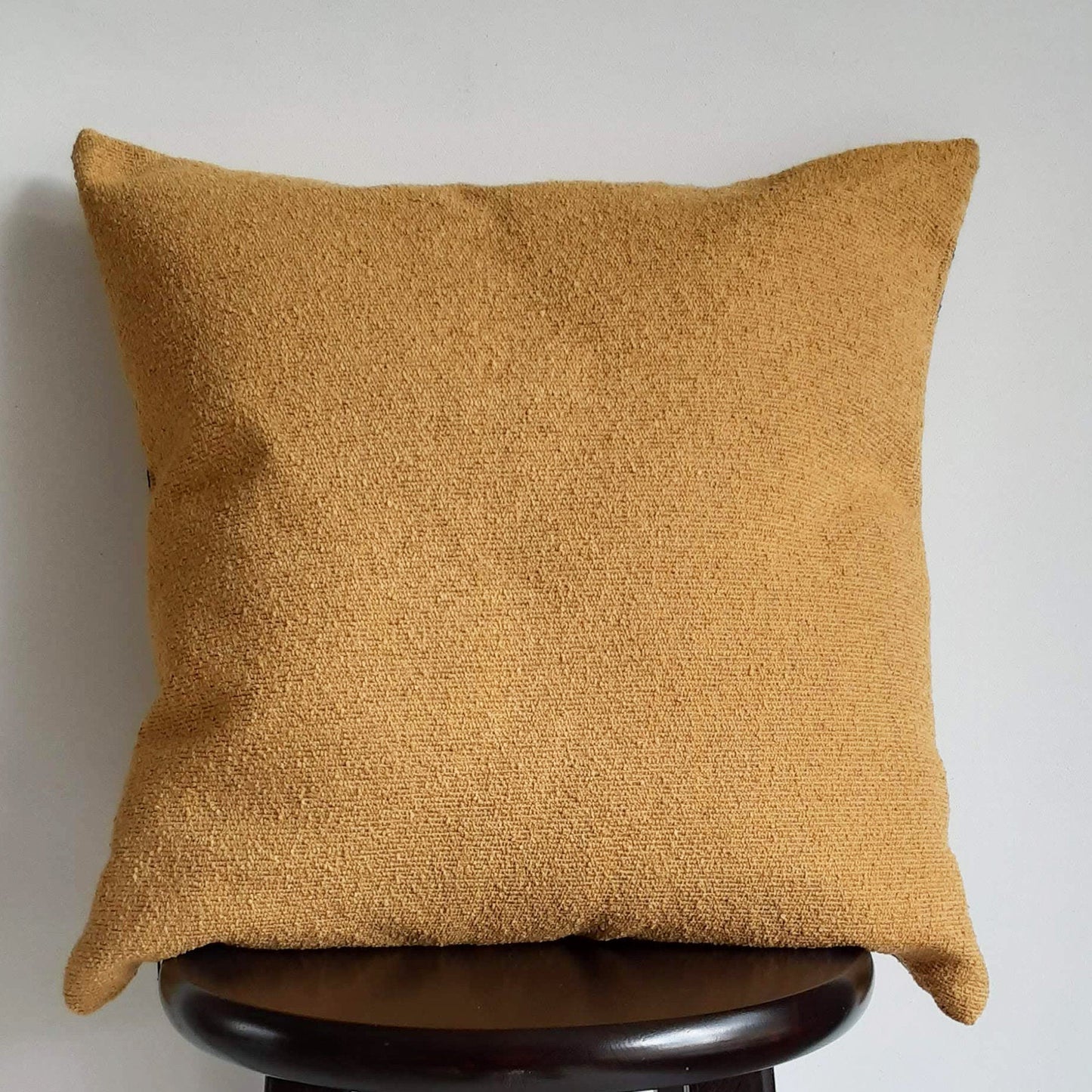 Modern Boho Farmhouse PIllow 18x18 Inch  Mustard Throw Pillow, African Adinkra Print, Ochre Golden Yellow Textured Pillows