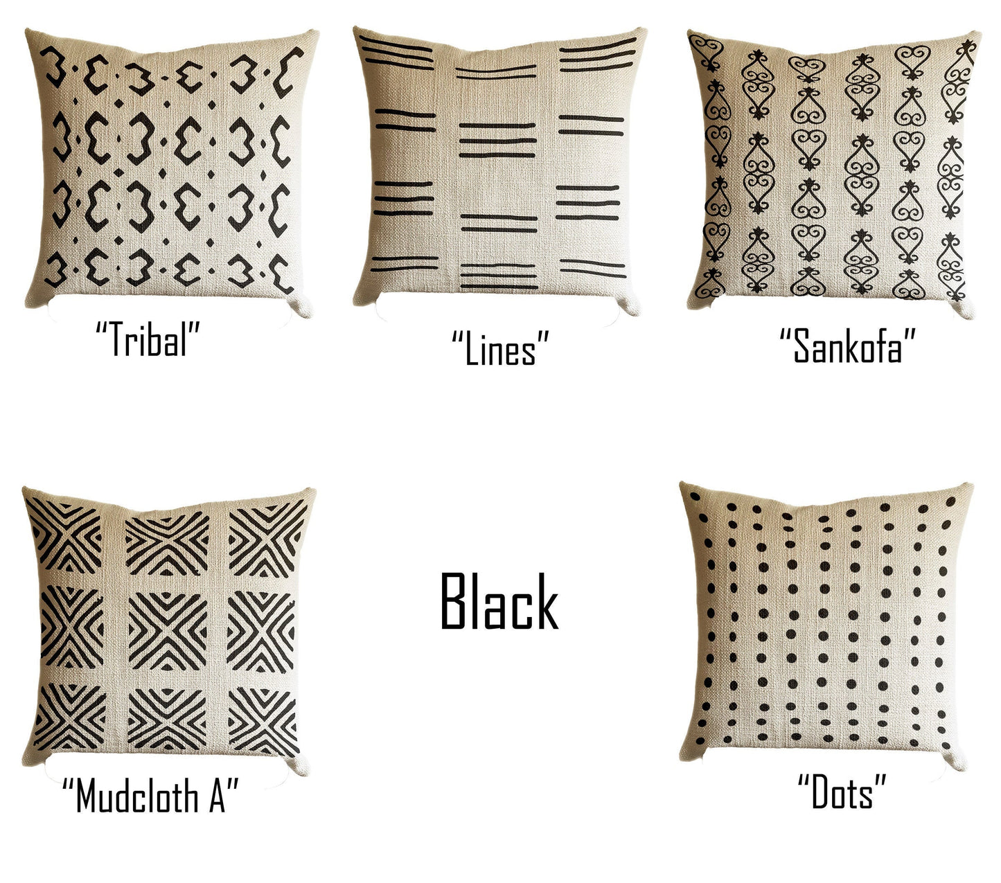 Black and Ivory Pillow Cover, Tribal Urban Ethnic Square 18x18 in Natural Oatmeal Color Textured Woven Fabric in Modern Boho Home Decor