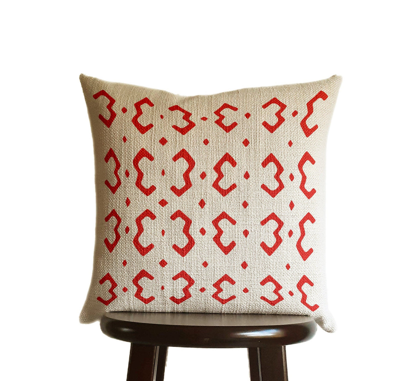 Bright Scarlet Red Pillow Cover, Tribal Urban Ethnic Square 18x18 in Natural Oatmeal Color Textured Woven Fabric in Modern Boho Home Decor