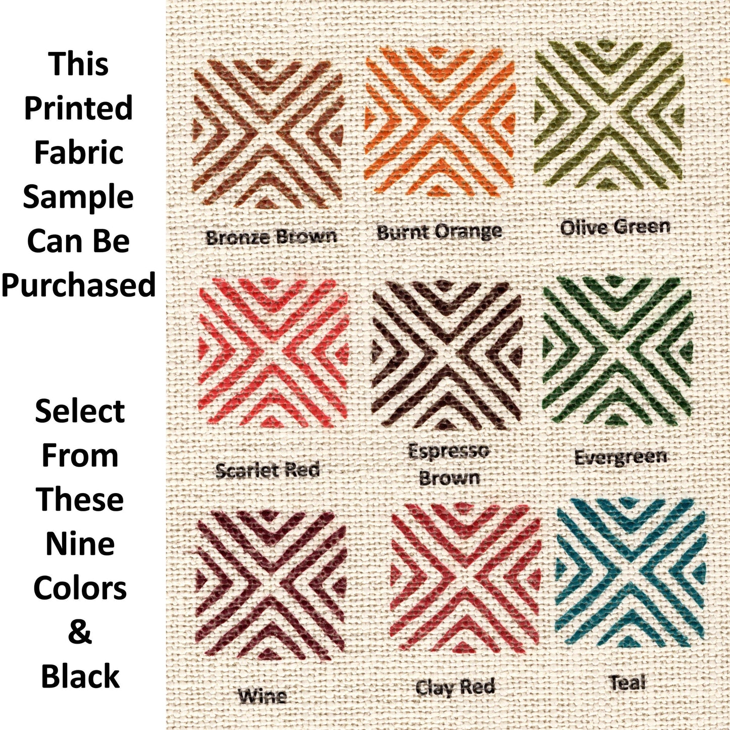 Turkish Pillow Cover Print Rust Red Burnt Orange Yellow Green Olive, Natural Oatmeal Color Textured Woven Fabric in Modern Boho Home Decor - 18x18"