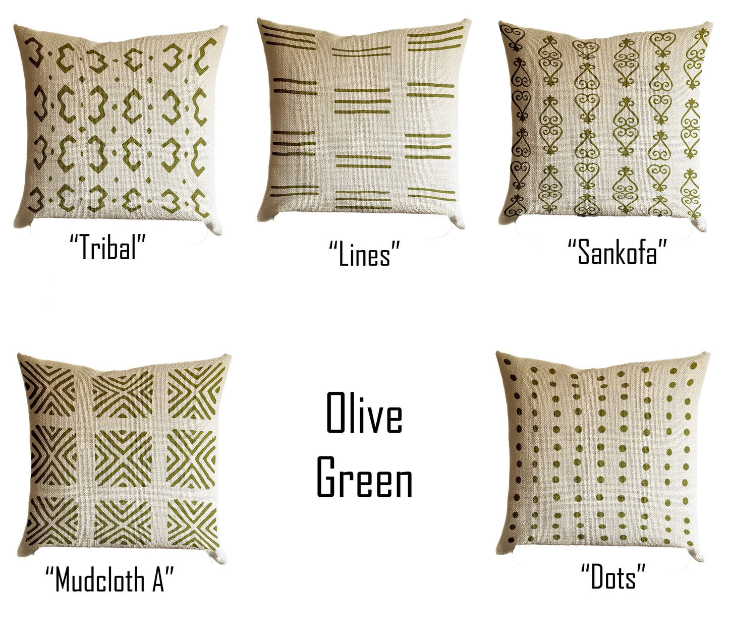 Moss Olive Green Pillow Cover, Tribal Urban Ethnic Square 18x18 in Natural Oatmeal Color Textured Woven Fabric in Modern Boho Home Decor