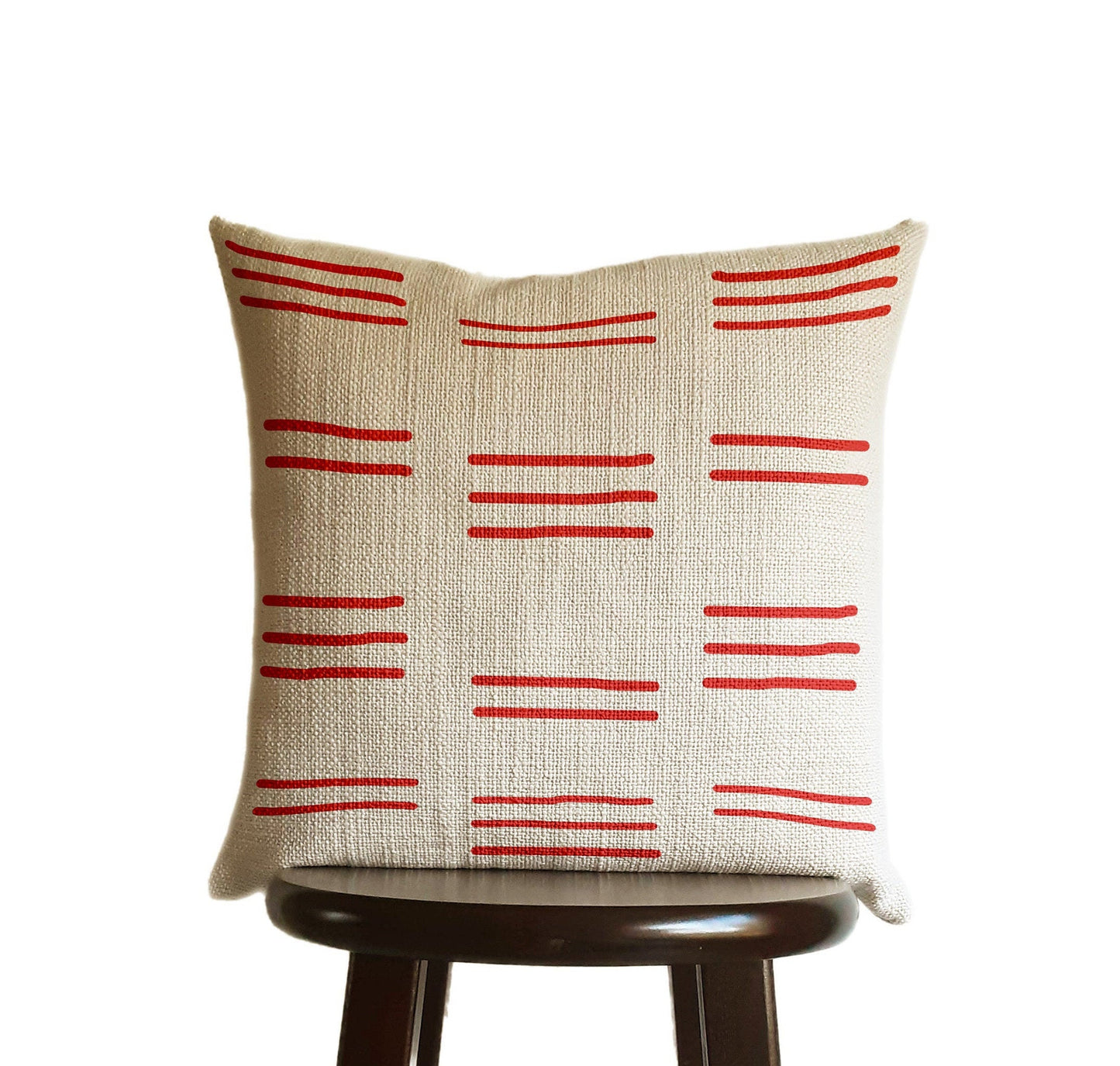 Bright Scarlet Red Pillow Cover, Tribal Urban Ethnic Square 18x18 in Natural Oatmeal Color Textured Woven Fabric in Modern Boho Home Decor